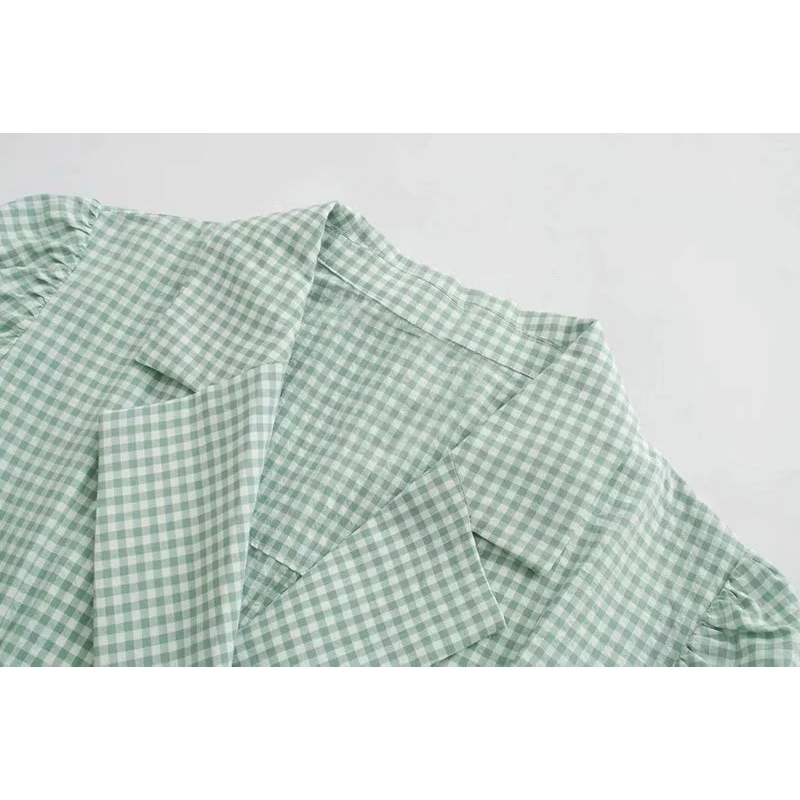 vintage female knee-length dresses summer green women fashion ladies mid plaid loose girls dress 210430