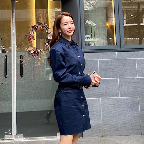 fashion Autumn Office OL Shirt Dress Women Vintage Lapel Long Sleeve High waist casual slim Dresses Female 210519