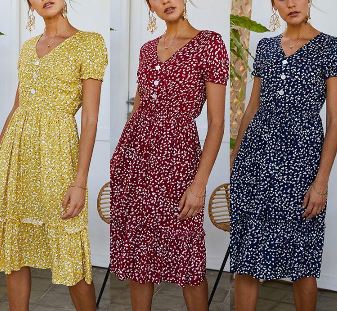 Casual Dresses Summer V Neck Print Dress Short Sleeve Beach Pleated Single Breasted Lady Midi Vestidos, Blue
Casual Dresses Summer V Neck Print Dress Short Sleeve Beach Pleated Single Breasted Lady Midi Vestidos, Blue