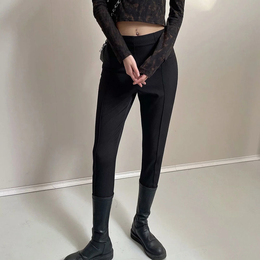 BBWM Spring Slim Black Basic Base Solid Color High Waist Pants Side Zipper Foot Show High Wear Leggings Trousers 210520
