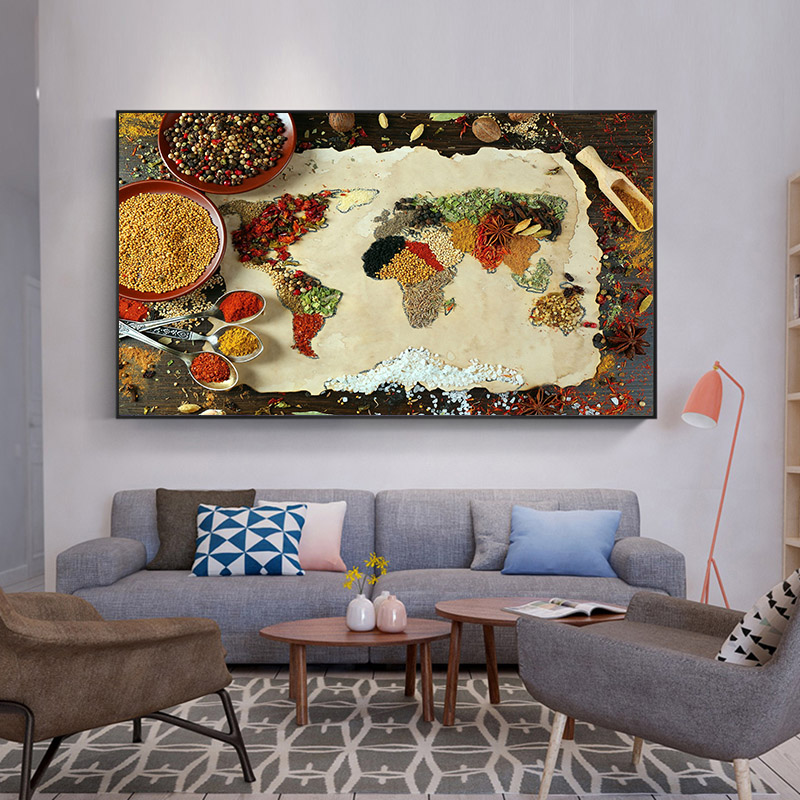 Kitchen Wall Decorations Colorful Spices Food Map For Restaurant Home Decor Canvas Paintings Modern Poster Art Cuadros Print