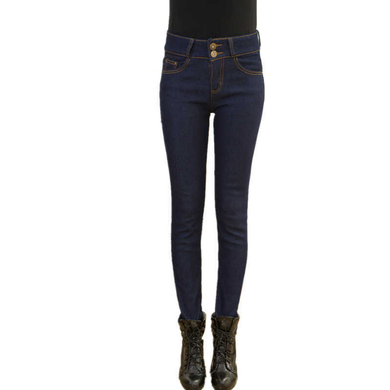 Oversized Winter Jeans Women Fleeces Inside Thickening Denim Pants High Waist Warm Trousers Female Snow P8018 210922