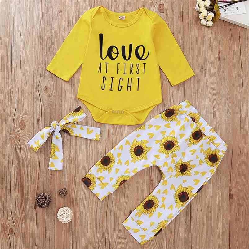 Summer Children Sets Casual Long Sleeve Letter Romper Print Sunflower Pants Cute 2Pcs Girls Boys Clothes 0-18M 210629, Yellow
Summer Children Sets Casual Long Sleeve Letter Romper Print Sunflower Pants Cute 2Pcs Girls Boys Clothes 0-18M 210629, Yellow