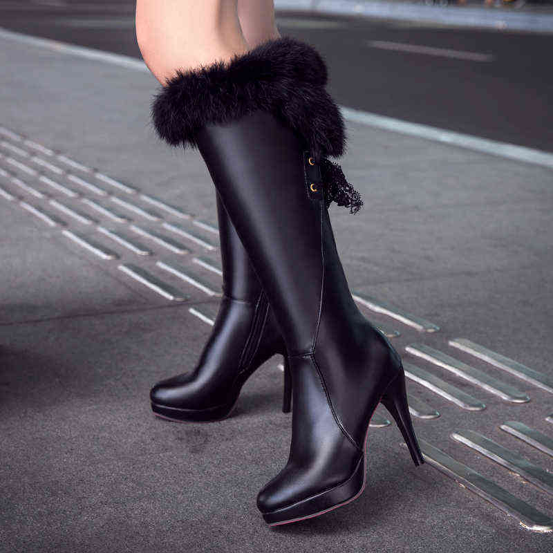 Spring Thigh High Boots Platform Winter Women Over the Knee Suede Long Heels Fur Plush Wedge Shoes Woman 211105
