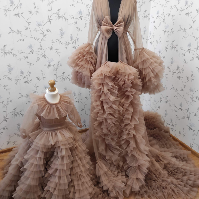 Illusion Sleepwear Full Sleeve Maternity Dress Long V Neck Ruffles Prom Gown for Photoshoot or Babyshower 2021 Bridal Gown