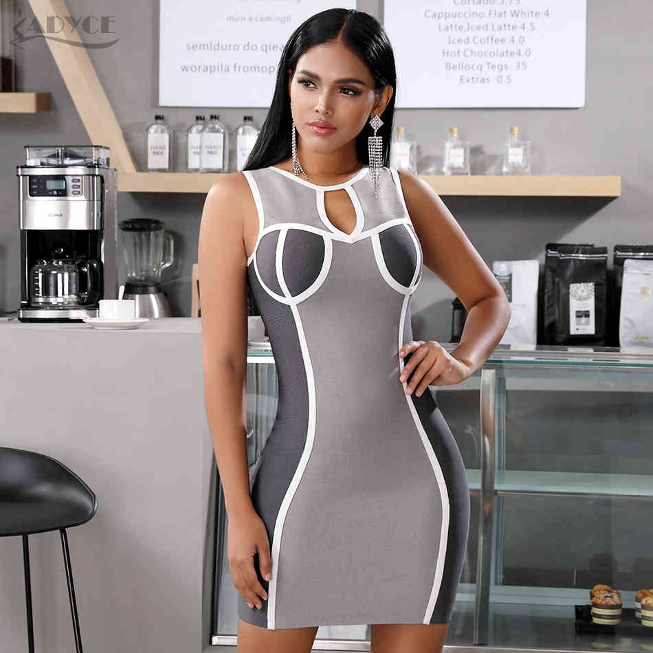 Summer Women Sleeveless Patchwork Bandage Dress Sexy Tank Hollow Out Club Celebrity Runway Party Dresses Vestidos 210423