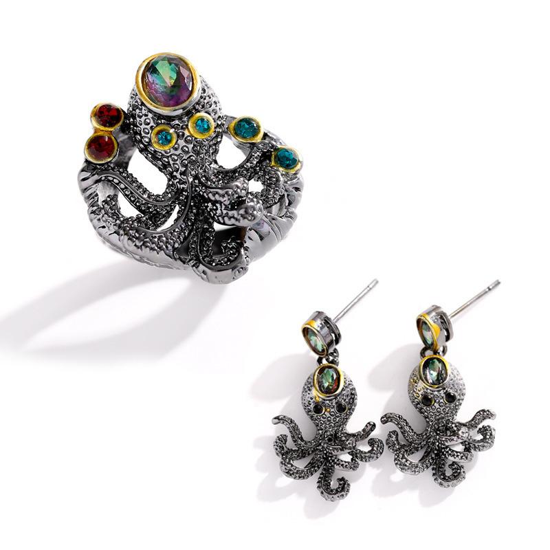 Earrings & Necklace Creative Retro Black Gold Squid Octopus Round Geometric Jewelry Ladies Engagement Wedding Ring Set, Silver
Earrings & Necklace Creative Retro Black Gold Squid Octopus Round Geometric Jewelry Ladies Engagement Wedding Ring Set, Silver