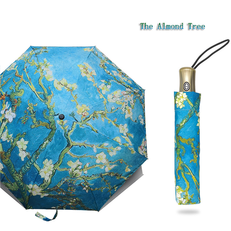 Folding Umbrella Female Windproof Paraguas Van Gogh Oil Painting Rain Women Quality Umbrellas