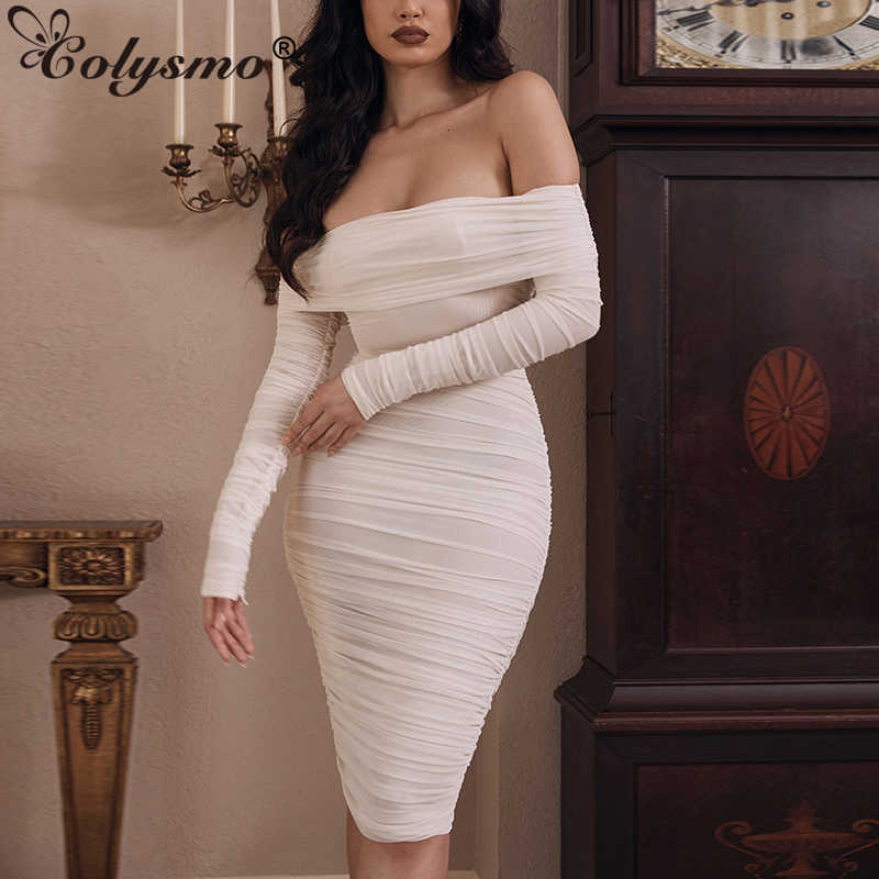 Colysmo Elegant Midi Dress Women White Mesh Long Sleeve Ruched Party Wear Off Shoulder Slim Fit Bodycon Sexy 210527, Black
Colysmo Elegant Midi Dress Women White Mesh Long Sleeve Ruched Party Wear Off Shoulder Slim Fit Bodycon Sexy 210527, Black