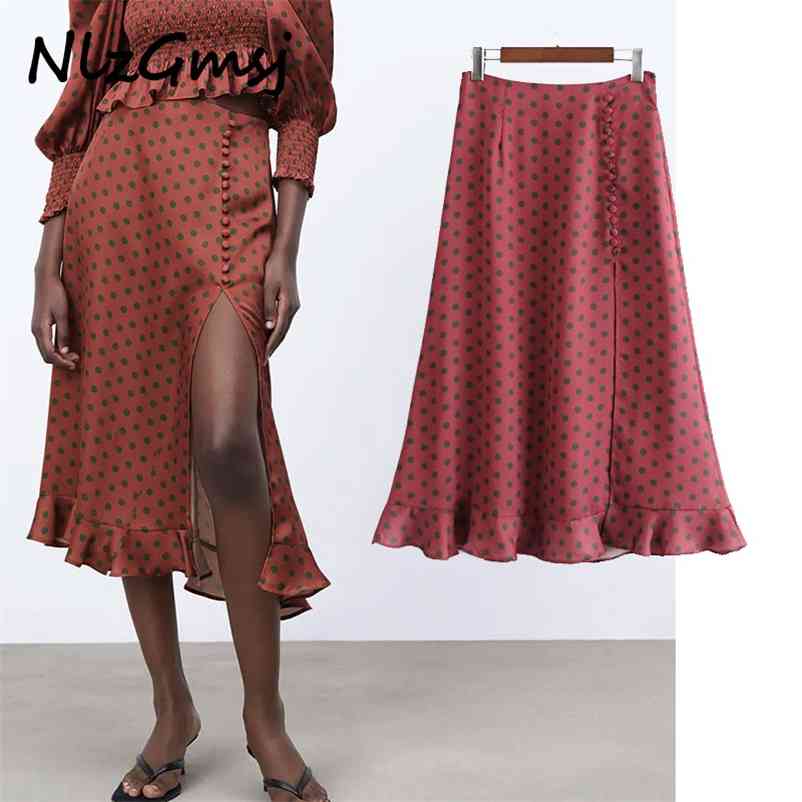 Skirt Polka Dot Midi Long Female Casual High Waist A Line Elegant Ruffle Split Satin 03 210628, As picture
Skirt Polka Dot Midi Long Female Casual High Waist A Line Elegant Ruffle Split Satin 03 210628, As picture