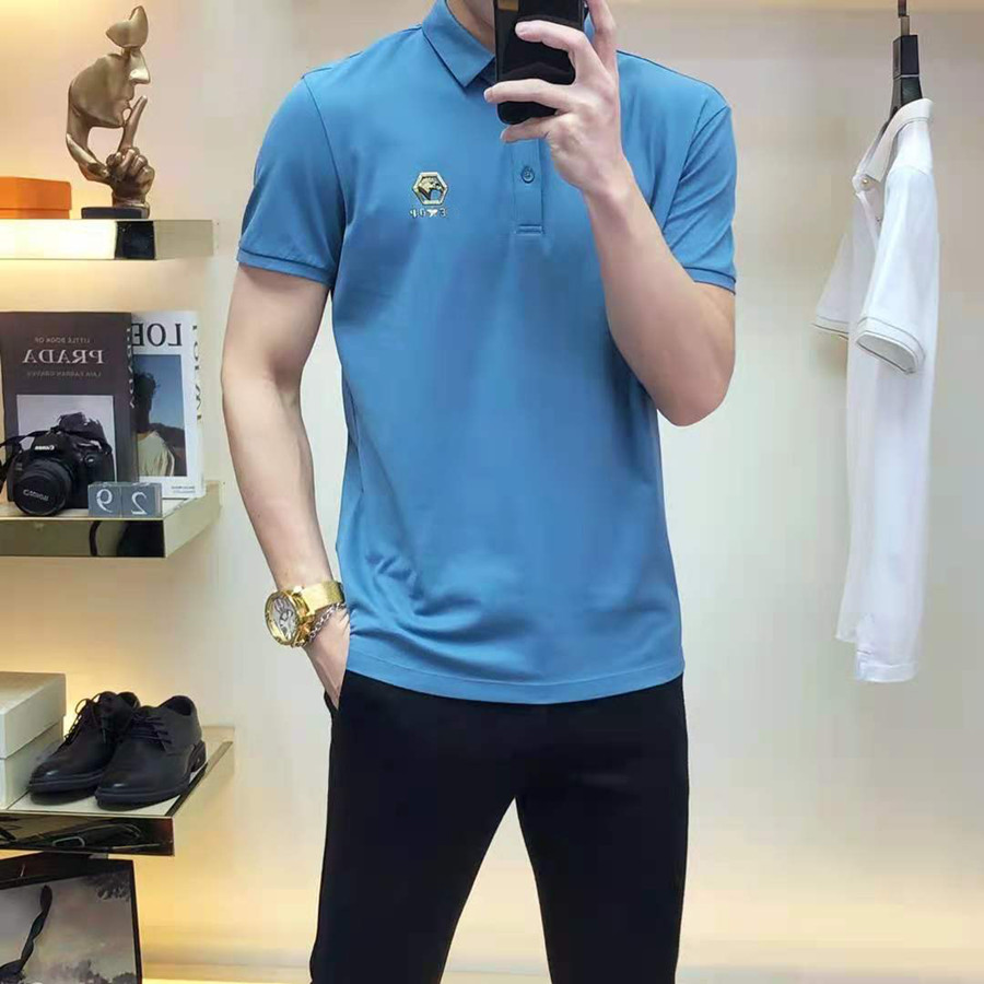 

High quality summer men's T-shirt and Polo shirt fashion eagle beak pattern ribbed sleeve top three colors, Black