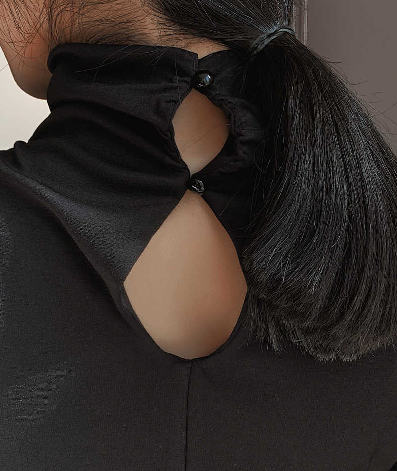 Spring Dress Solid Black Ruched Turtleneck Midi Party Fashion Slim Elegant es Vestidos Female 210608