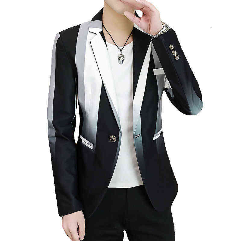 Men Striped Blazer Hombre Stylish Spring Trend Personality Color Contrast Masculino Slim Fit Homme 211120
