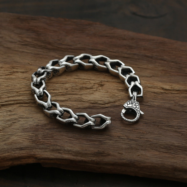 925 sterling silver link chain men's bracelets American European punk handmade designer antique high quality vintage jewelry accessories gifts