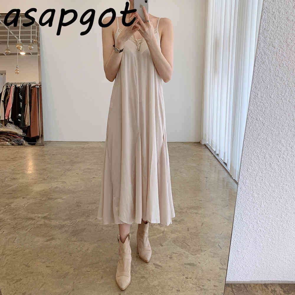 Retro Korean Chic Solid V Neck Batwing Sleeve Pullovers Sweater Knitted Top Loose Lace Patchwork Spaghetti Strap Dress Gentle 210429