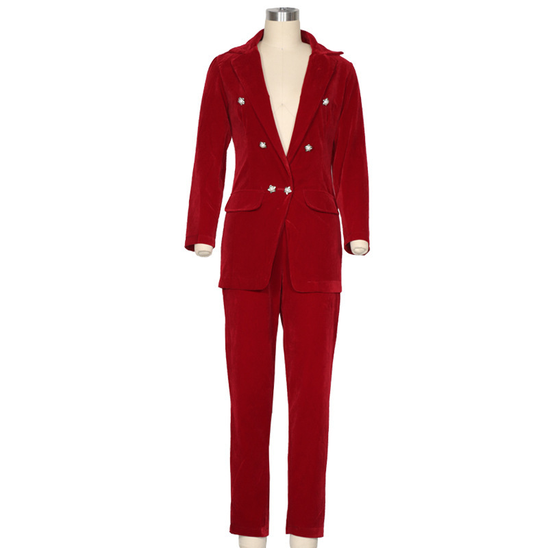 Women Pant Suit Solid Temperament s Suits Blazer With Pants Fashion Set Autumn Winter 210513