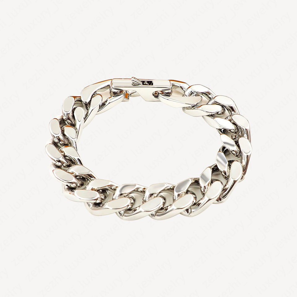 Men Hip Hop Bracelet Chain 18k White Gold Plated Miami Cuban Link Chains Charm Bracelets for man Promise Retro fashion Accessories