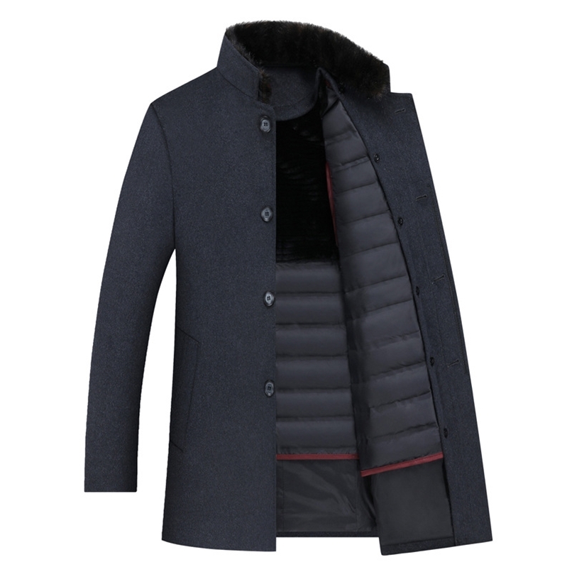 Wool Coat Men Thick Detachable Duck Down Liner Woolen Coat Mens Winter Warm Mens Trench Coat Long Overcoat Men England Style 211119