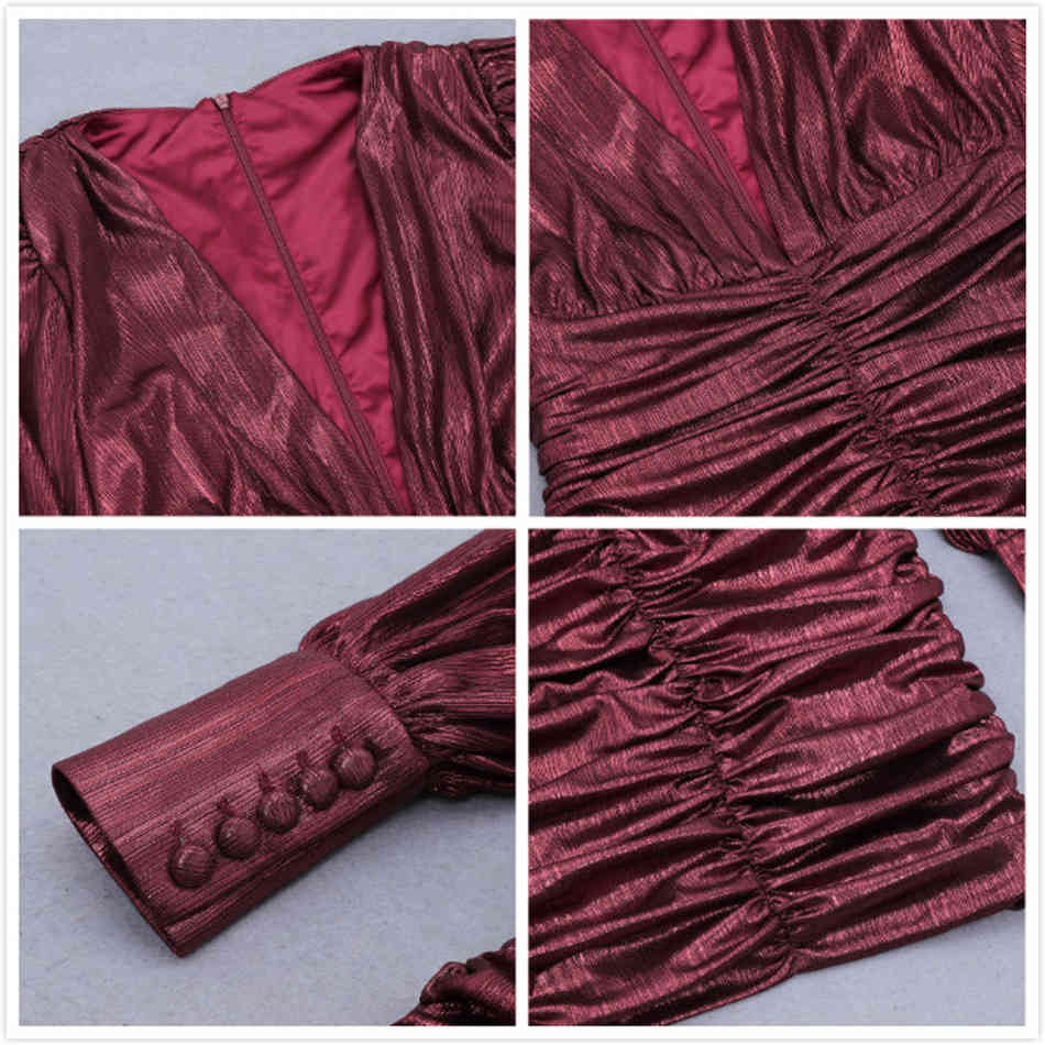 Free Women's Purple Dress Sexy V-neck Lantern Long Sleeve Bodycon Draped Club Night Party Mini Vestidos 210524
