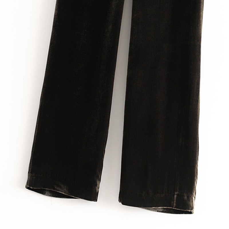 Vintage Chic Solid Velvet Straight Pants Women Fashion Casual Zipper Fly Trousers Elegant Ladies Loose Pants 210520