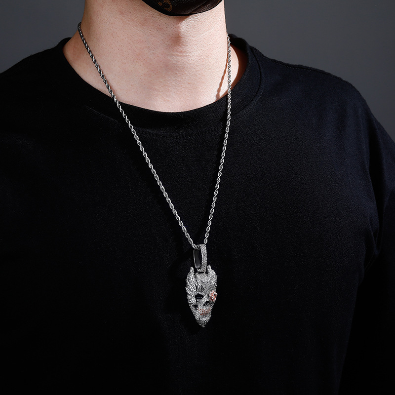 Hip Hop Vintage Pendant Necklace Shining Zirconia 14K Gold Plated Cool Men Gift with Twisted Rope Chain