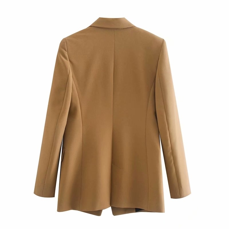 elegant women solid brown blazer jackets fashion ladies double breaster suits casual female vintage girls 210527