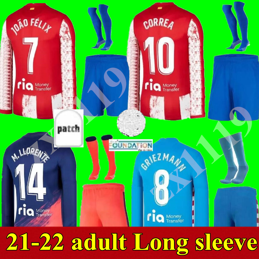 21 22 Atletico Long sleeve Soccer Jerseys home away 3rd Madrid SUAREZ JOÃO FÉLIX 2021 2022 Griezmann CORREA KOKE adult kits LEMAR CARRASCO Men kit Football Shirt
21 22 Atletico Long sleeve Soccer Jerseys home away 3rd Madrid SUAREZ JOÃO FÉLIX 2021 2022 Griezmann CORREA KOKE adult kits LEMAR CARRASCO Men kit Football Shirt