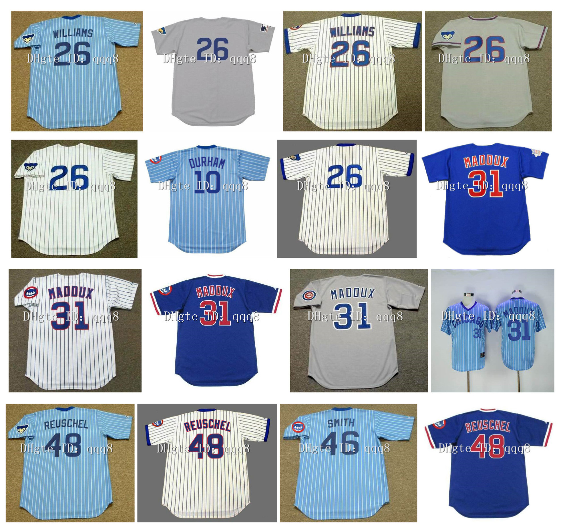 Retro 26 Billy Williams Jersey 10 LEON DURHAM Greg 31 Maddux 42 BRUCE SUTTER 48 RICK REUSCHEL 46 Lee Smith Vintage Baseball Jerseys, As pic
Retro 26 Billy Williams Jersey 10 LEON DURHAM Greg 31 Maddux 42 BRUCE SUTTER 48 RICK REUSCHEL 46 Lee Smith Vintage Baseball Jerseys, As pic