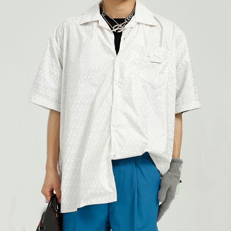 IEFB Men's Clothing Summer Trend Shirt Men's Simple Solid Color Loose Short Sleeve Shiny Korean Tcausal Shirts 9Y7120 210524