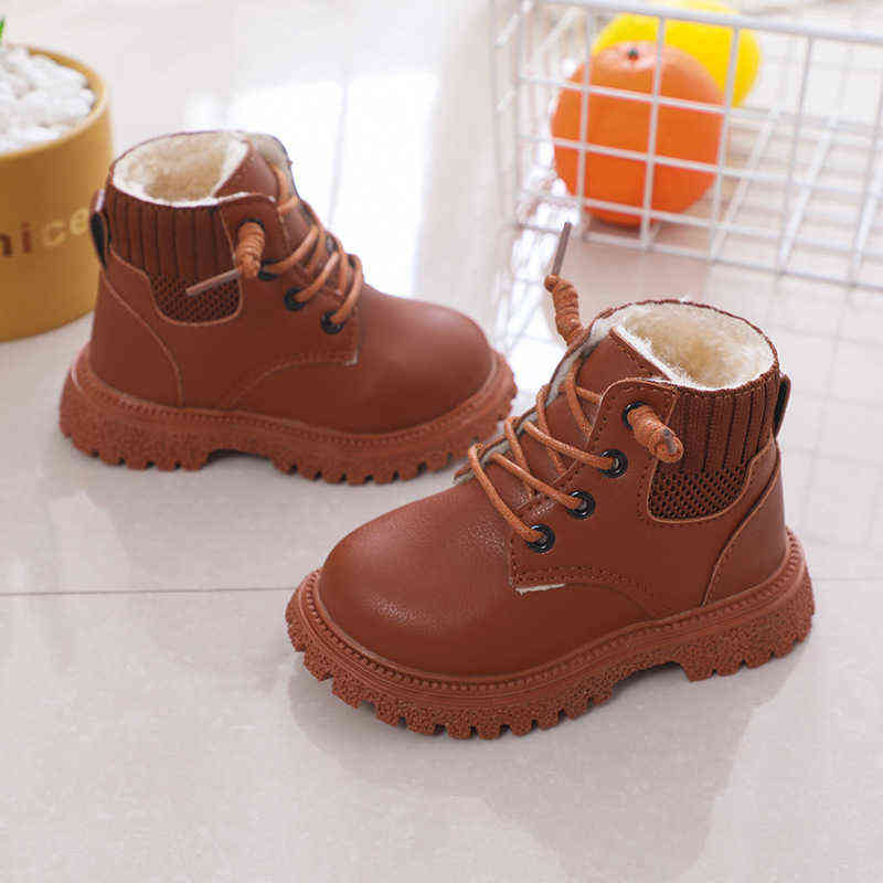 Kids Baby Girls Boots Winter Fashion Cotton Shoes Children Boys Warm Plush Boots Lace Up Fashion Velvet Snow Boots 211108