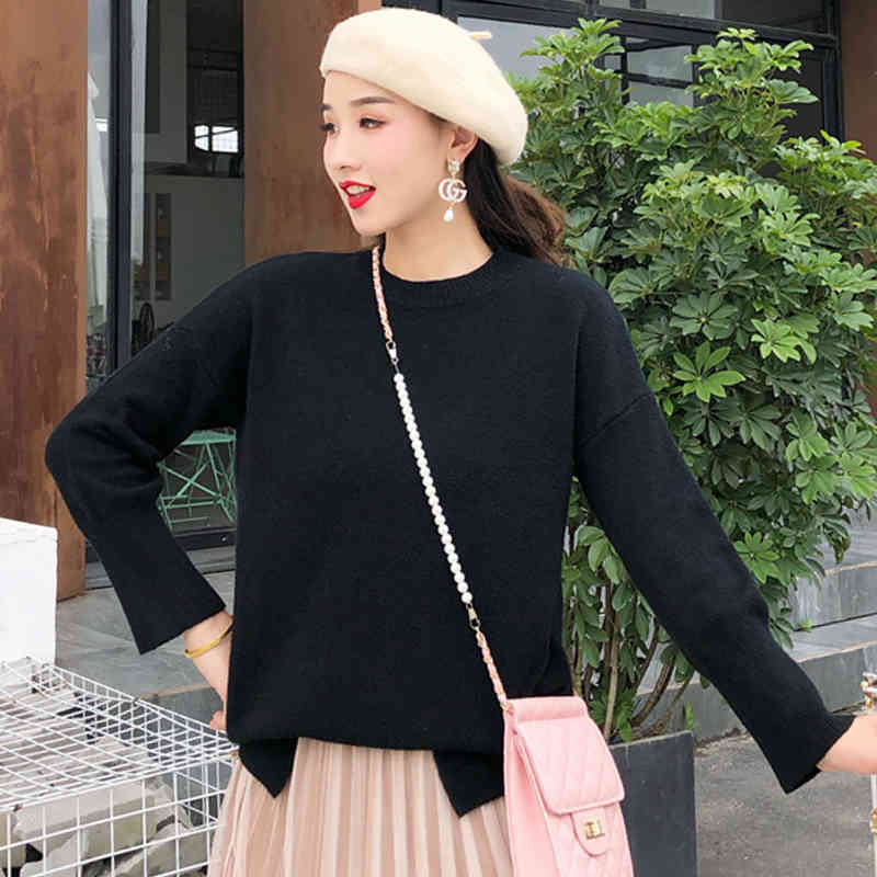 Fashion Autumn Knitted Loose Women Sweater Casual Long Sleeve Soft Bottom Solid O-neck 5200 50 210508