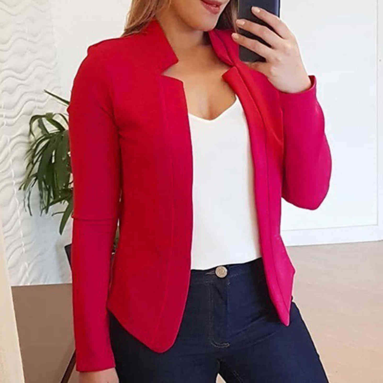 Women Blazer Thin Long Sleeve Solid Color Office Lady Suit Coat Fashion Basic Coats Autumn Chaquetas Mujer 211122