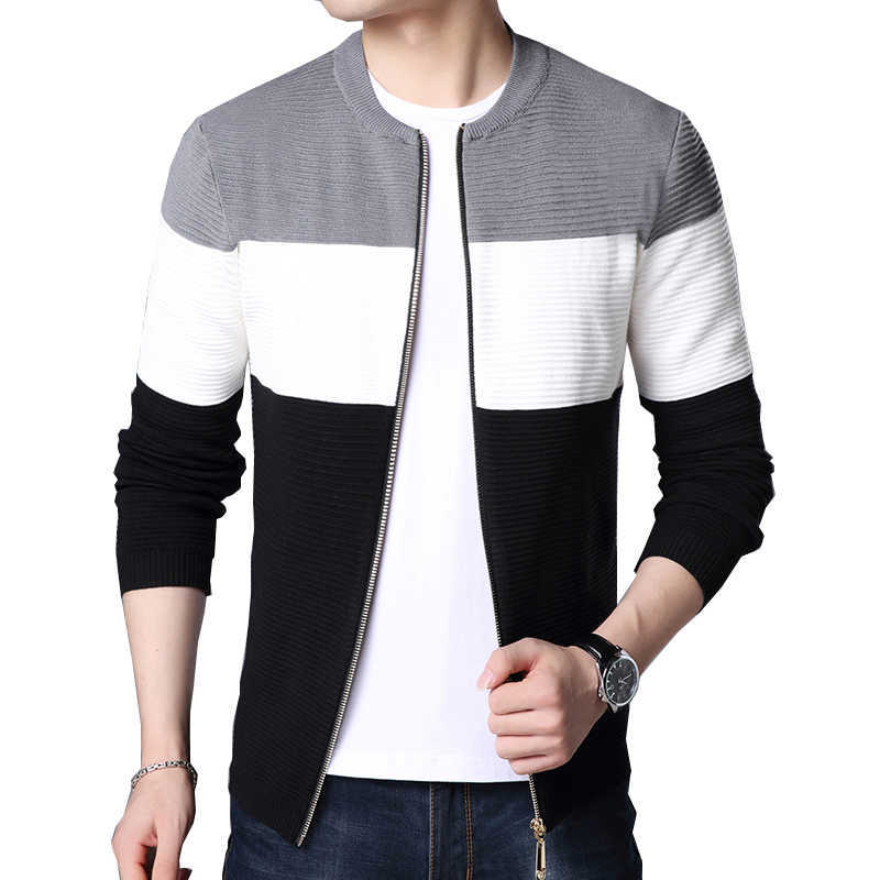 BROWON Autumn Men Casual Cardigan Sweater Jumper Winter Fashion Striped Pockets Knit Outwear Coat 211008
