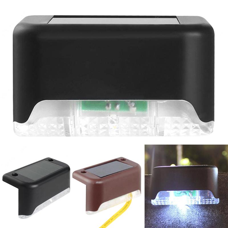 Solar Lamps 4pcs LED Deck Lights IP65 Waterproof Outdoor Garden Pathway Patio Stairs Steps Fence Black Shell + Warm White Light