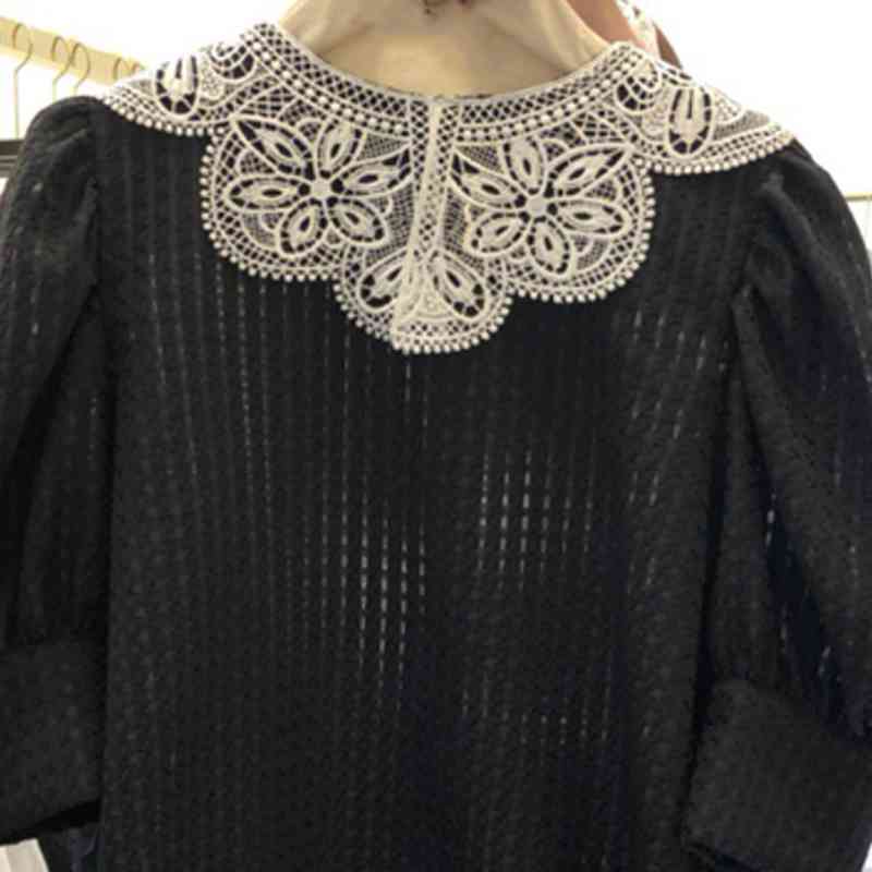Nomikuma Lace Patchwork Women Blouse New Puff Sleeve Shirt Tops Korean Sweet Elegant Blusas Mujer De Moda Verano 6H503 210427