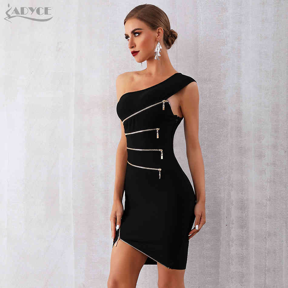 Summer Women Bandage Dress Sexy One Shoulder Zipper Black Clubwear Vestidos Celebrity Evening Party es 210423