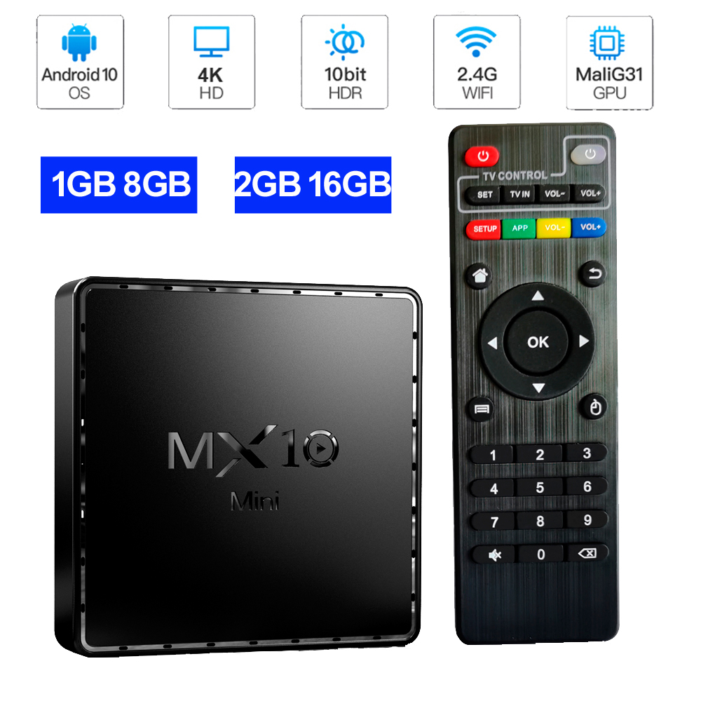 MX10 Mini Android 10.0 TV Box 2GB 16GB Smart Media Player Allwinner H313 Quad Core 2.4G Wifi 4K Home Movie 1G 8G TVbox
MX10 Mini Android 10.0 TV Box 2GB 16GB Smart Media Player Allwinner H313 Quad Core 2.4G Wifi 4K Home Movie 1G 8G TVbox