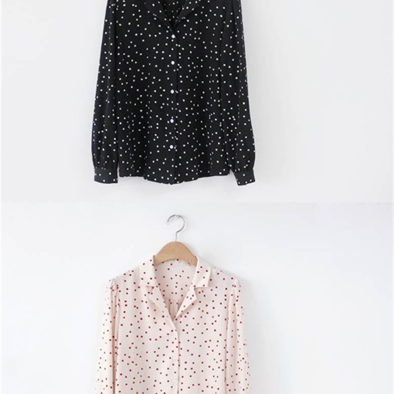 S-XL Spring femme Casual print Women Shirts Loose Long Sleeve Patchwork dot Blouses Female Top vetement 210423