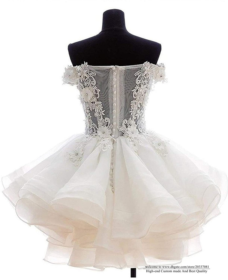 Sweet Sexy Bateau Crystal Mini Homecoming Dress 2021 Appliques Buttons Organza Plus Size Graduation Cocktail Prom Party Gown H05