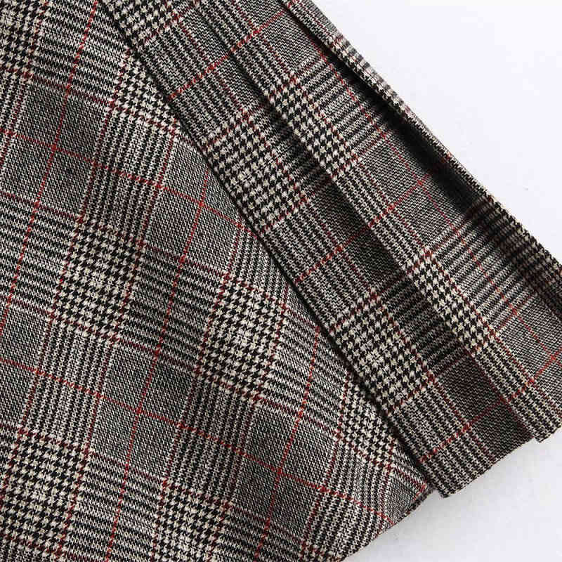 Vintage Woman Grey Pladis Patchwork Pleated Mini Skirts Spring Fashion Ladies Soft A-Line Skirt Female Elegant 210515