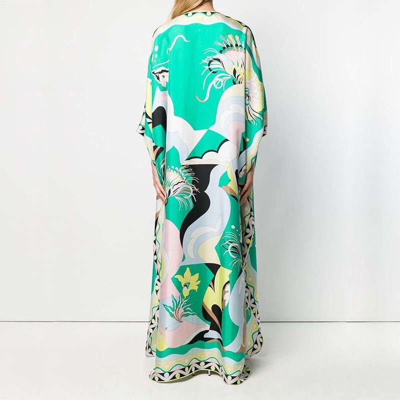 VKBN Summer Dress Women Green Pink Purple Printing Batwing Sleeves V-Neck Plus Size Women Party Dress High Quality 210507