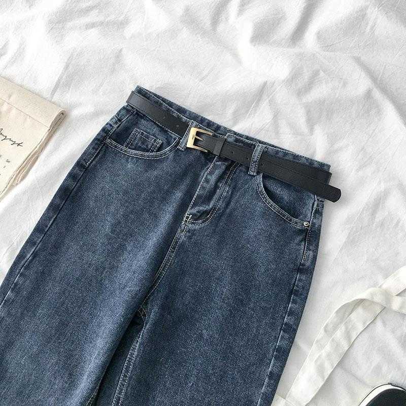 Women Jeans Spring Soild Color Streetwear High Waisted Denim Trousers Girl Loose Casual Straight Pants For Famale With Belt 210922
