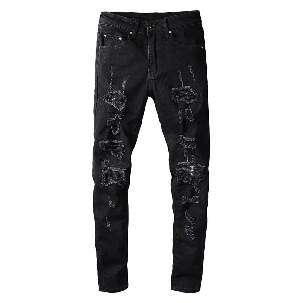 fashion jeans men's black ripped biker streetwear slim skinny patchwork pleated stretch denim pants trousers high quality, Blue
fashion jeans men's black ripped biker streetwear slim skinny patchwork pleated stretch denim pants trousers high quality, Blue