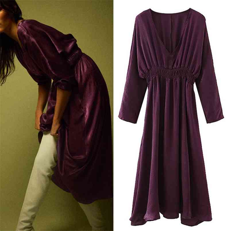 Purple Satin Dress Women Autumn V Neck Long Sleeve Midi Woman Elastic Waist Flared Hems Elegant Ladies es 210519, Fuchsia
Purple Satin Dress Women Autumn V Neck Long Sleeve Midi Woman Elastic Waist Flared Hems Elegant Ladies es 210519, Fuchsia