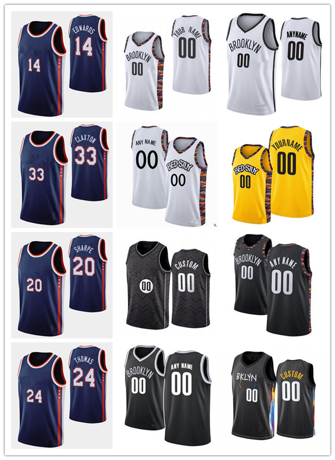 75Th Custom Men„Brooklyn„Nets„Jersey Women Youth Nicolas 33 Claxton Kessler 14 Edwards Day'ron 20 Sharpe Cameron 24-image