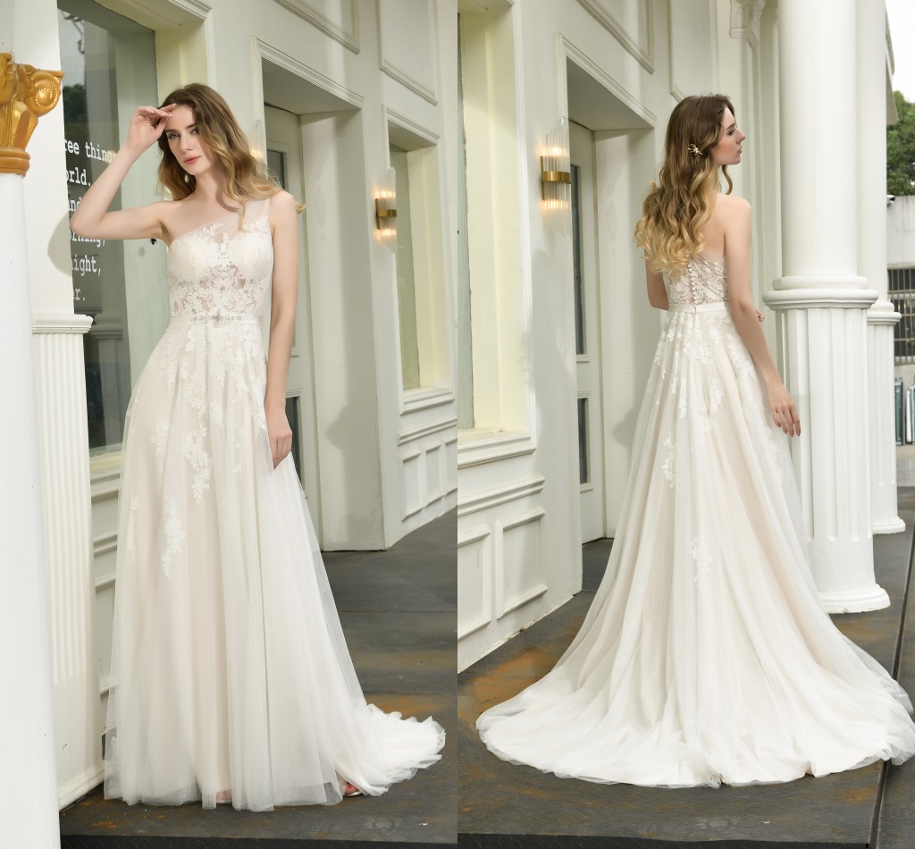Charming One Shoulder Wedding Dresses Bridal Gowns Beach Lace Appliqued Fashion Elegant, White
Charming One Shoulder Wedding Dresses Bridal Gowns Beach Lace Appliqued Fashion Elegant, White