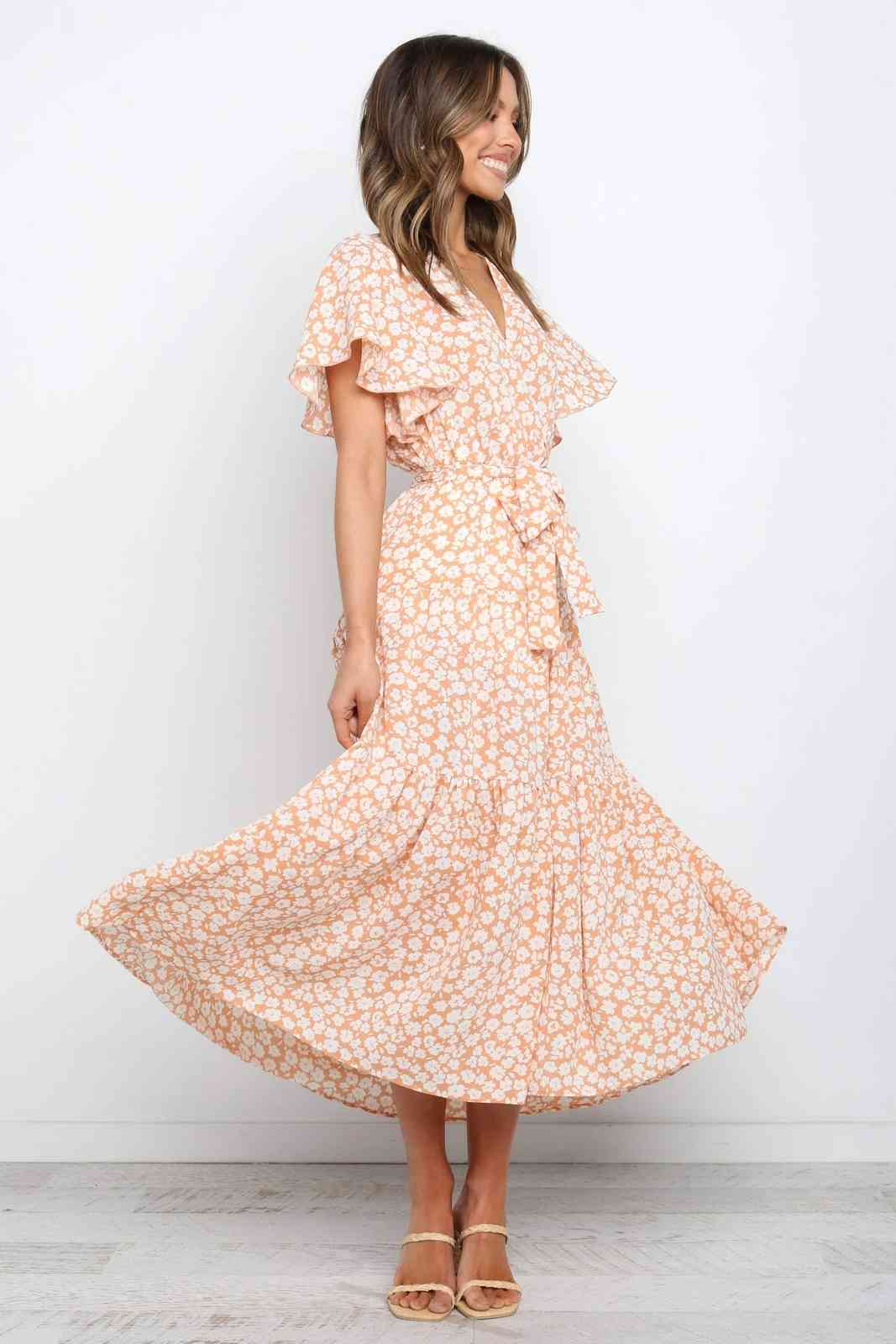 Women Dress Butterfly Sleeve Bandage Printing Dresses Plus Size V-neck Sexy Bohemian For 210513