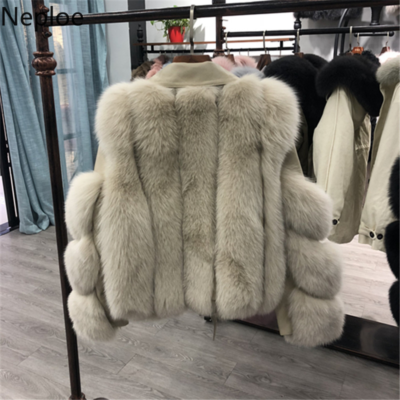 Neploe Autumn Winter Clothes Woman Jacket Faux Fox Fur Patchwork PU Coat Women Streetwear Korean Fashion Short Tops 94482 210422