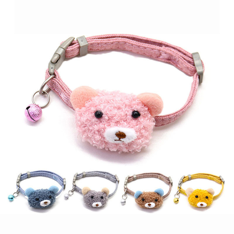 Fashion Cat Collar Cute Cartoon Bear Pet Collar with Bell for Puppy Kitten Elegant Bow Tie Adjustable Cat Dog Accessories