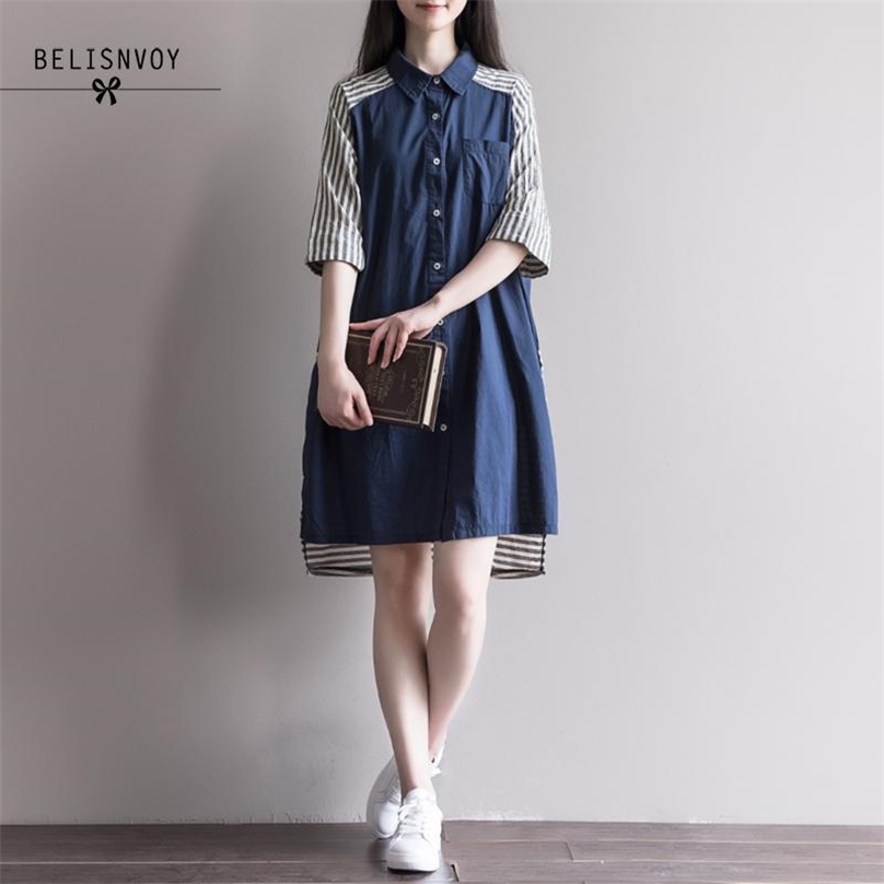 Mori Girl Summer Women Loose Irregular Shirt Dress Turn-Down Collar Vintage Patchwork Striepd Female Tunic Cotton Linen Dresses 210520, Blue
Mori Girl Summer Women Loose Irregular Shirt Dress Turn-Down Collar Vintage Patchwork Striepd Female Tunic Cotton Linen Dresses 210520, Blue